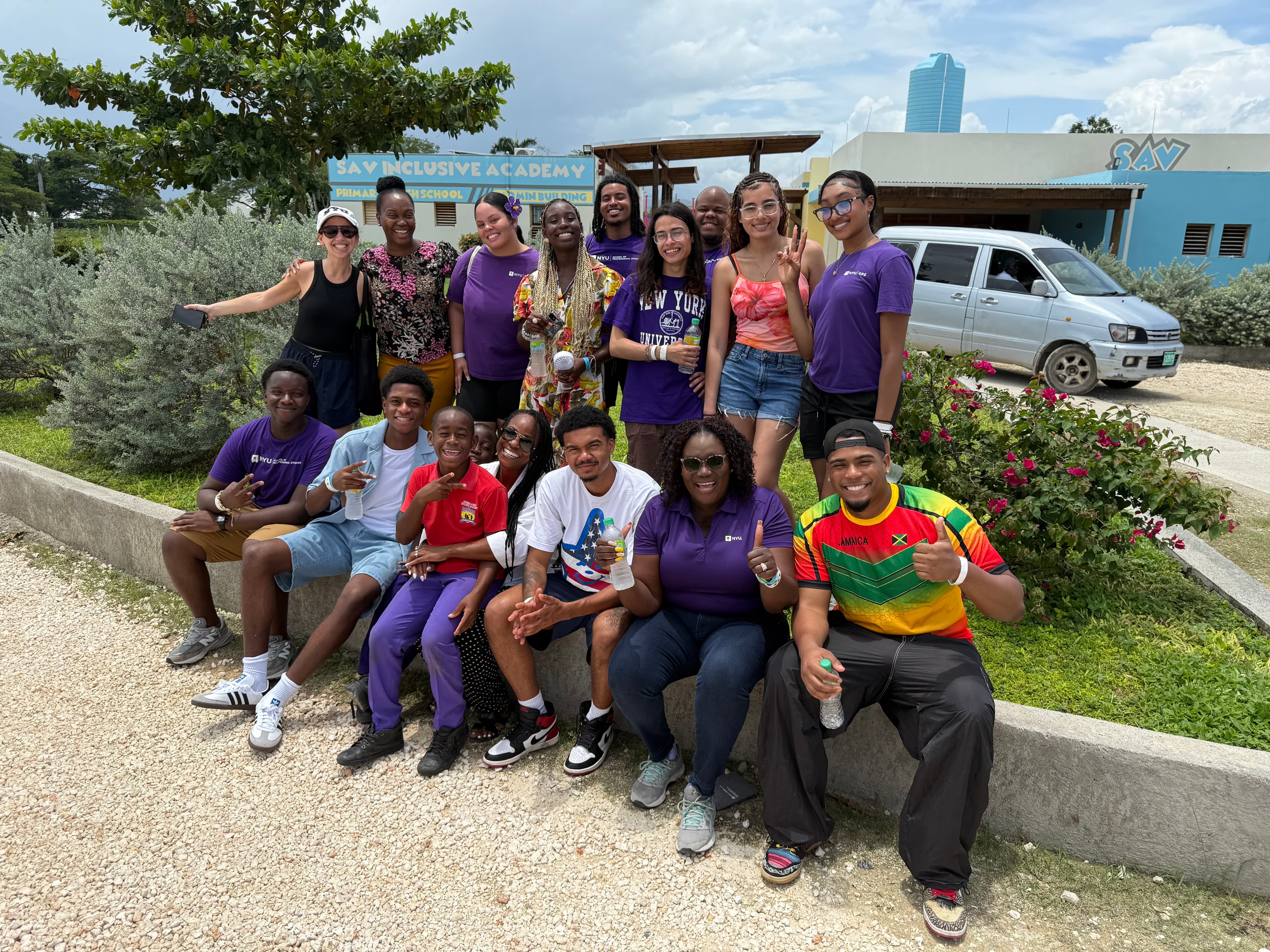Image of the young people from the New York University team at the Sav Inclusive School campus in Savanna La Mar in Westmoreland