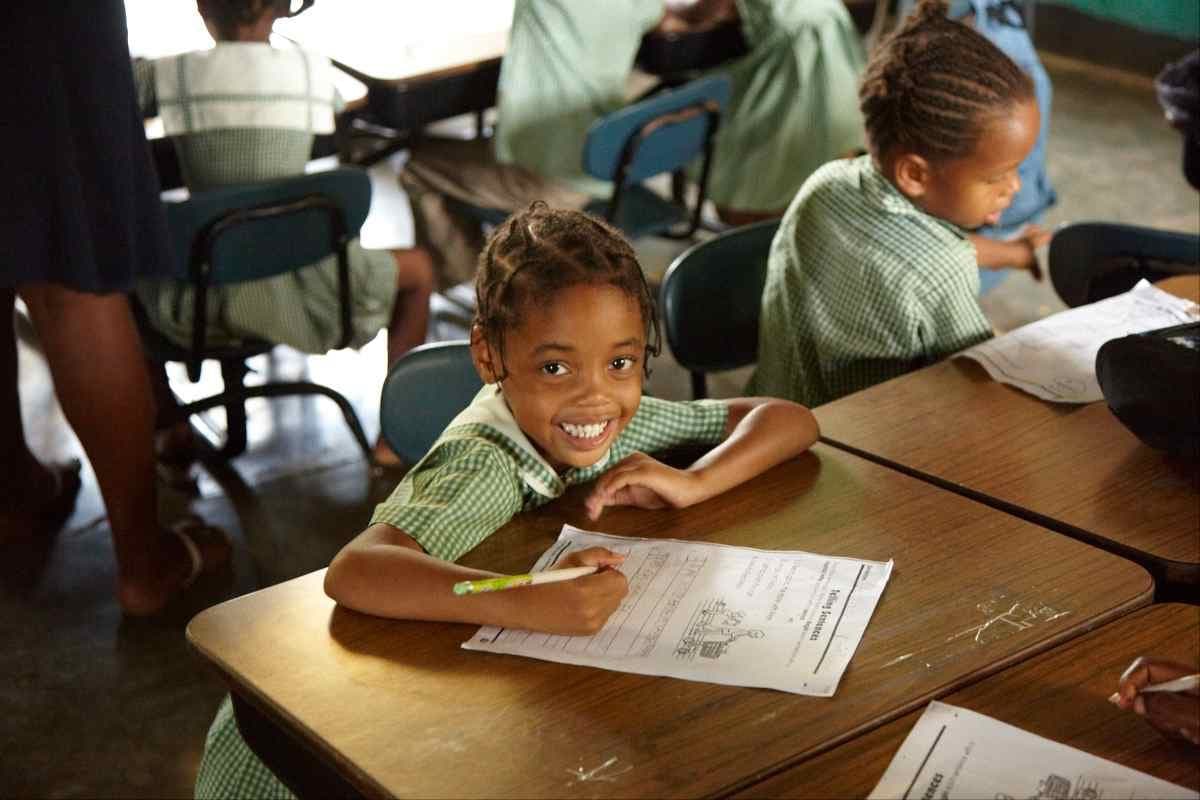 A student at a desk at the Sav Inclusive School