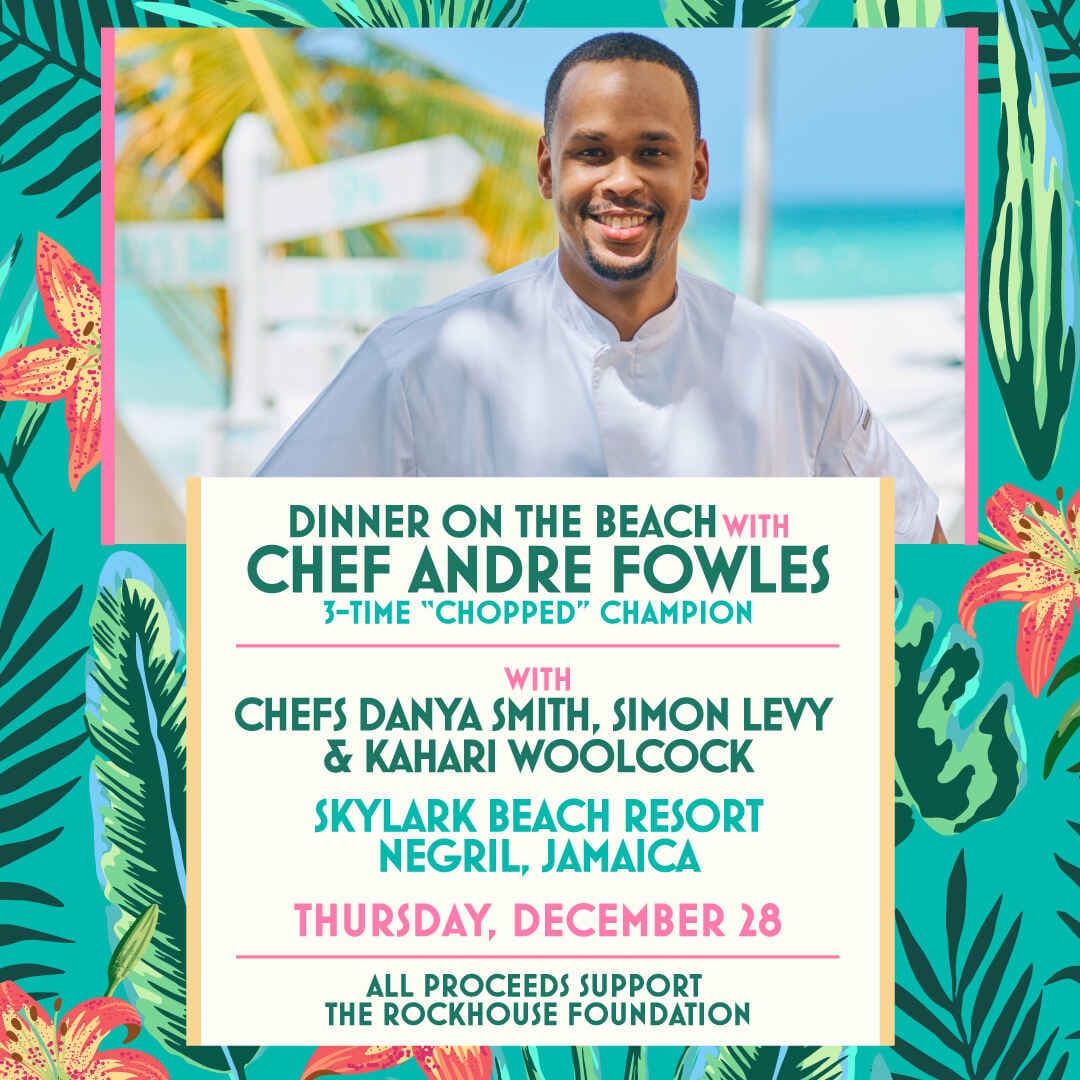 Chef Andre Fowles cooking at the Rockhouse Foundation dinner on the beach